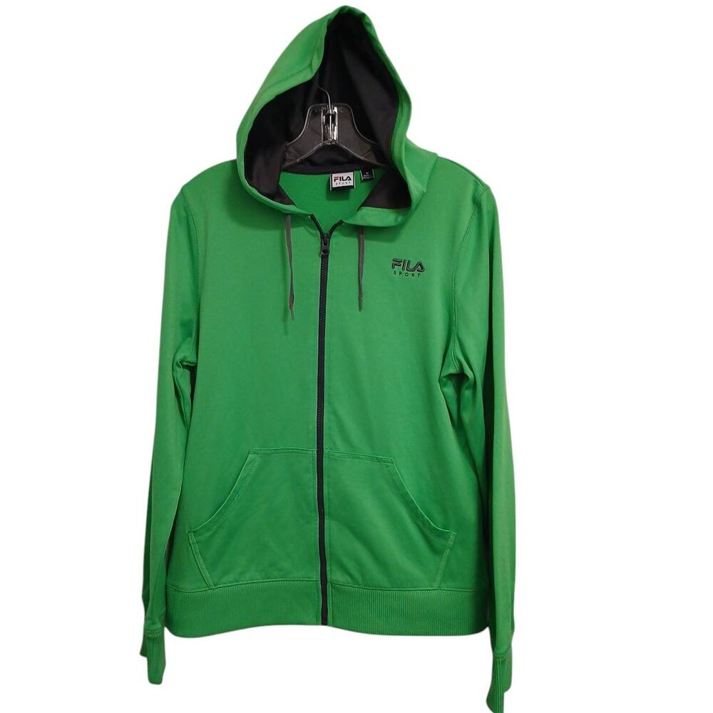 Y2K Fila Sport Performance Hoodie Jacket Sz M Kelly Green Full Zipper‎ Track